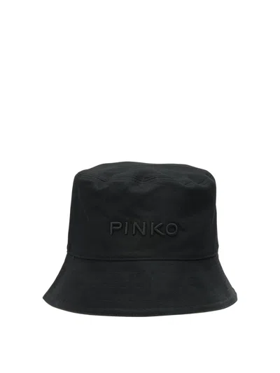 Pinko Beige Cotton Hat In Black