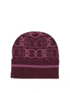 Pinko Patterned Ribbed Beanie In Burgundy