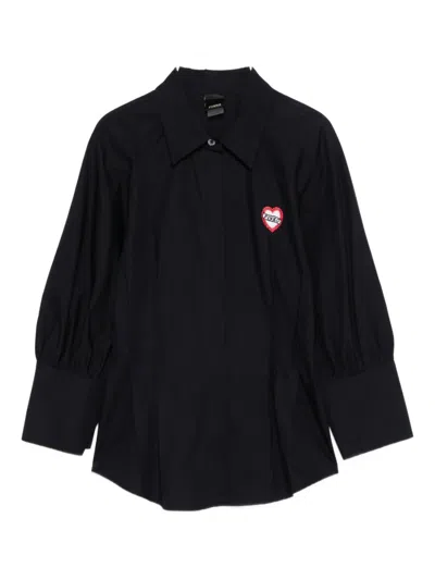 Pinko Heart-embellished Puff-sleeve Top In Black