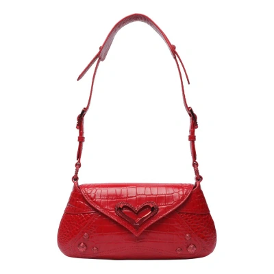 Pinko Heart Embellished Shoulder Bag In Red
