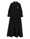 Pinko Heart-embroidered Puff-sleeve Dress In Blue