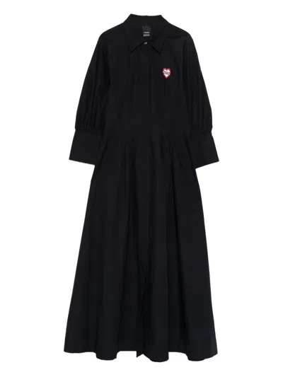 Pinko Heart-embroidered Puff-sleeve Dress In Blue