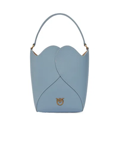 Pinko Heart Leather Mini Crossbody Bucket Bag In Blue