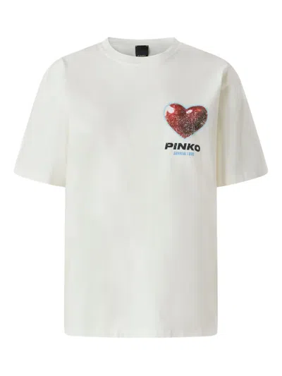 Pinko Heart-print Cotton T-shirt In White