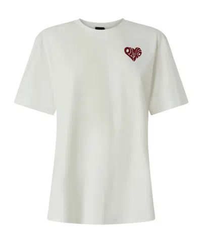 Pinko White Crewneck T-shirt With Logo Detail On The Front And Maxi Print On The Rear In Cotton Woman In Neutral