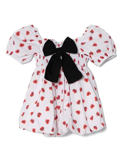 Pinko Kids' Heart-print Dress In White