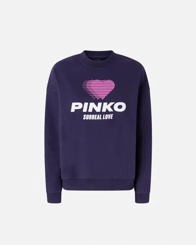 Pinko Heart-print Sweatshirt With Logo In Blue