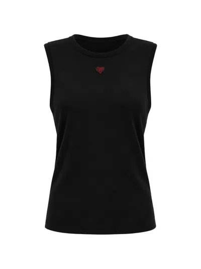 Pinko Heart-embroidered Tank Top In Black