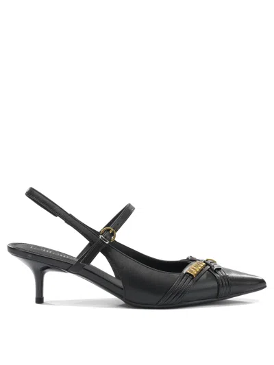 Pinko Gloria 18 Leather Pumps With Metal Lettering Detail In Black