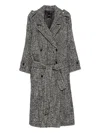 Pinko Herringbone-pattern Belted Coat In Gray