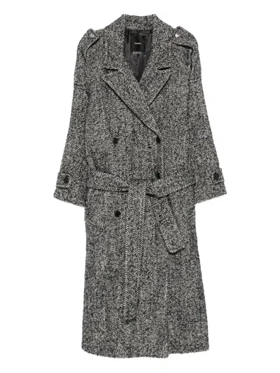 PINKO HERRINGBONE-PATTERN BELTED COAT