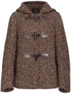 Pinko Herringbone-pattern Hooded Jacket In Brown