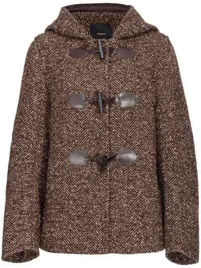 Pinko Herringbone-pattern Hooded Jacket In Brown