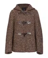 Pinko Herringbone-pattern Hooded Jacket In Brown