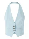 Pinko Light Blue Crop Vest With Halter Neckline And Button Closure