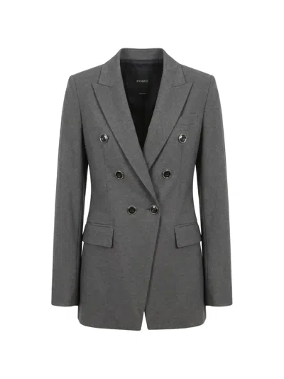 Pinko Hibiscus Double-breasted Peak-lapel Blazer In Animal Print