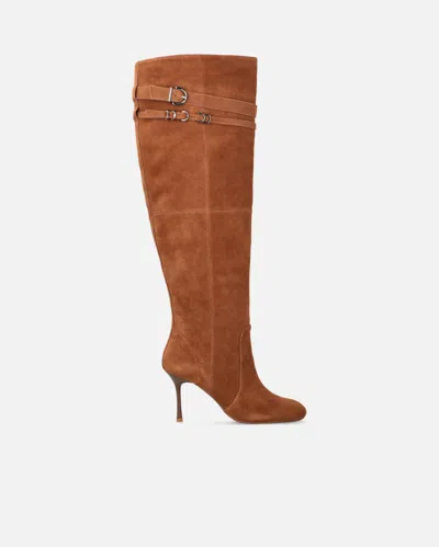 Pinko High Boots In Suede With Heel And Strap In Or Lamé