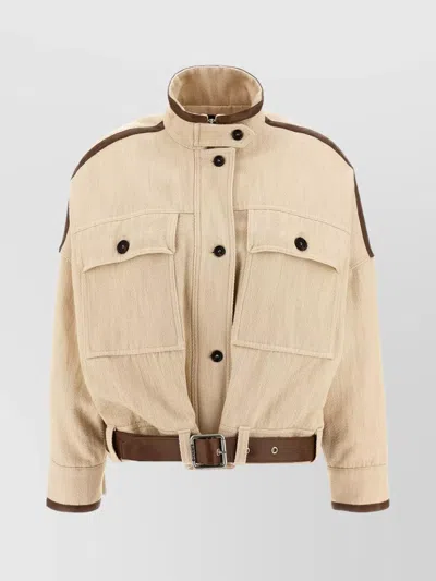 PINKO HIGH COLLAR BELTED WAIST JACKET