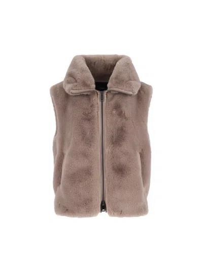 Pinko High Collar Faux Fur Vest In Beige In Brown