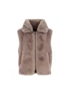 Pinko High Collar Faux Fur Vest In Beige In Neutral