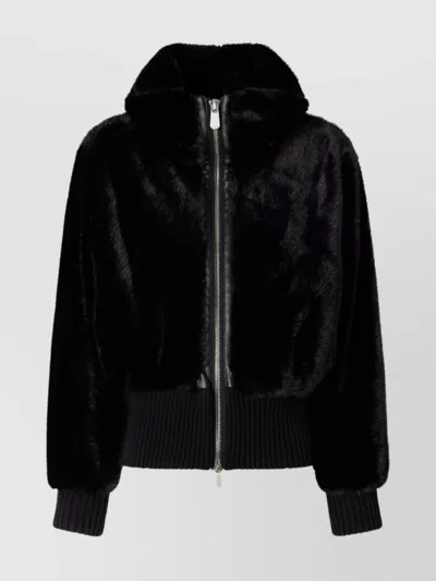 Pinko High Collar Long Sleeve Ribbed Cuff Jacket In Black