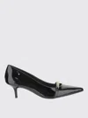 Pinko Glossy Leather Pump With Pointed Toe And Logo Chain Detail In Black