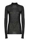 Pinko High Neck Black Wool Sweater With Micro Paillettes In Black