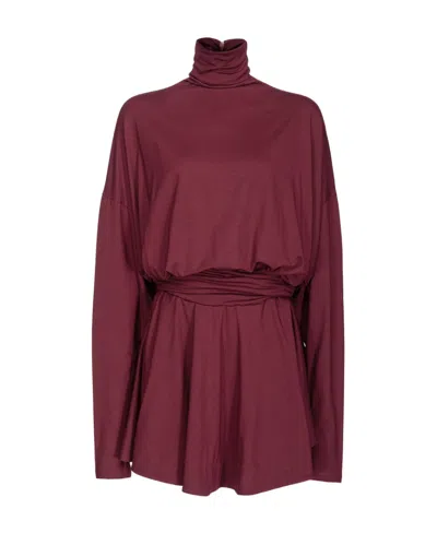 Pinko High-neck Long-sleeve Minidress In Red