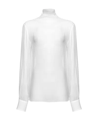 Pinko High-neck Georgette Blouse In Off-white