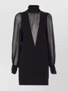 Pinko Dress With Georgette Sleeves And High Neck In Black