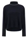 Pinko Cropped Black Sweater With Turtleneck And Contrast Trim In Black