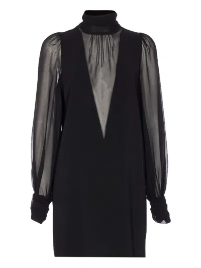 PINKO HIGH-NECK SHEER-SLEEVE MINI DRESS