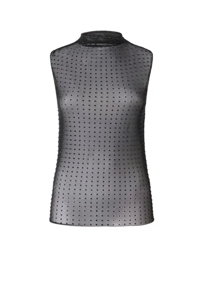 Pinko High-neck Sheer Top With Polka Dot Design In Black