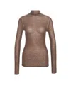Pinko High-neck Slender-fit Top With Semi-transparent Knit In Brown