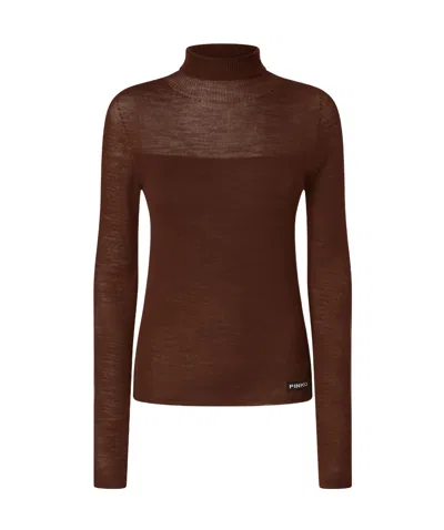 Pinko High-neck Sweater In Brown