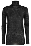 Pinko High Neck Sweater With Moss Pattern And Mini Sequins In Black