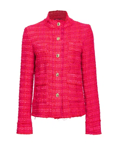 Pinko High-neck Tweed Jacket In Multi Fuchsia/red