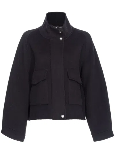 Pinko Double Cloth Spoon Caban In Fabric In Black