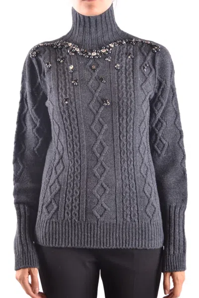 Pinko High Ribbed Turtleneck Sweater With Textured Knit In Gray