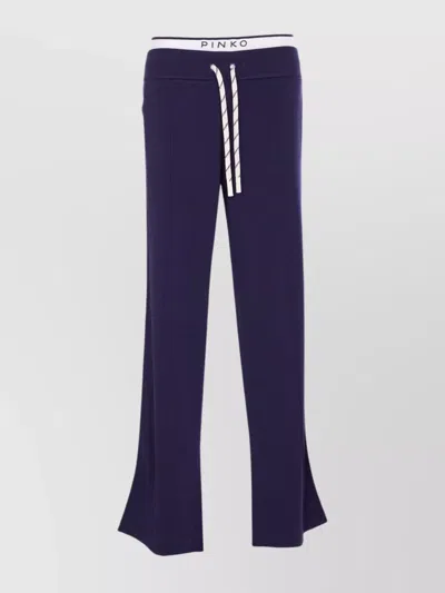 Pinko High Waist Elastic Waistband Trousers With Side Stripes In Blue