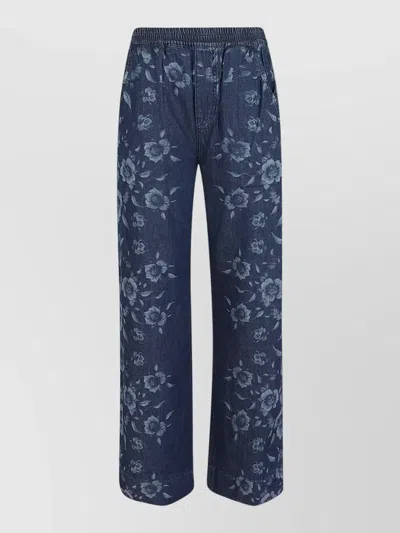 Pinko High Waist Flared Denim Trousers Pockets In Blue