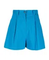 Pinko High-waist Linen-blend Shorts In Blue