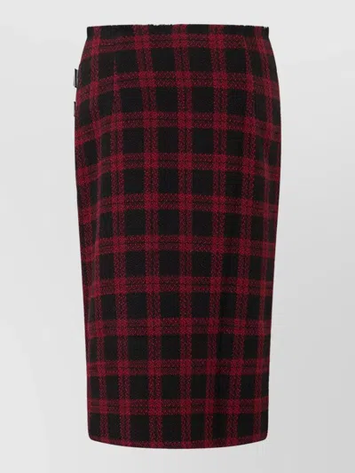 Pinko Checkered Plaid Midi Skirt With Side Zip In Brown