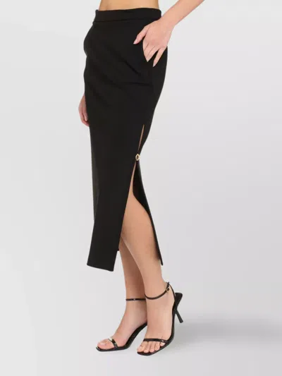 Pinko High Waist Midi Skirt With Side Slit In Black