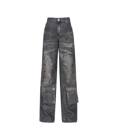 Pinko High-waist Wide-leg Cargo Jeans In Black