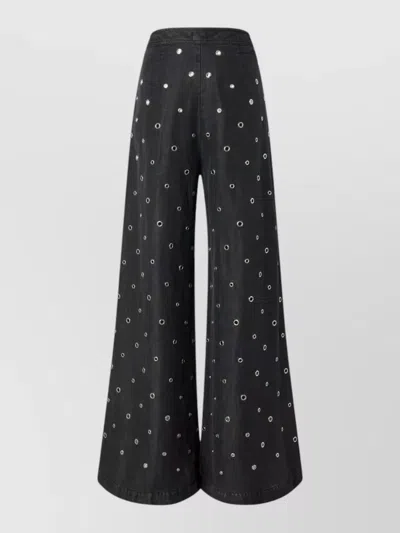 Pinko High Waist Wide Leg Embellished Trousers In Black