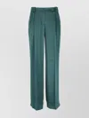 Pinko High Waist Wide Leg Trousers With Belt Loops In Green