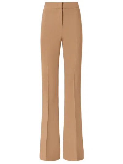 Pinko High-waisted Brown Linen Blend Trousers With Stripe Detail