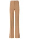 Pinko High-waisted Brown Linen Blend Trousers With Stripe Detail