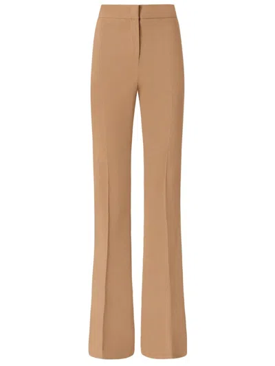 Pinko High-waisted Brown Linen Blend Trousers With Stripe Detail